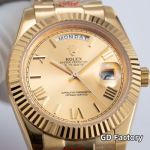 Rolex Day-date 8285 Movement 40mm Yellow Gold Face Roman Numerals Markers Yellow Gold President Strap lumina watch for men